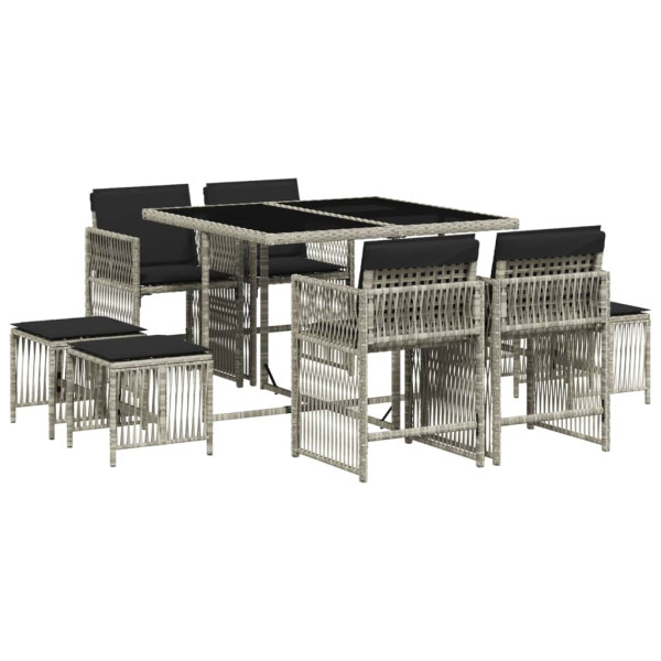 Set comedor de jardín 9 pzas cojines ratán sintético gris claro M 2