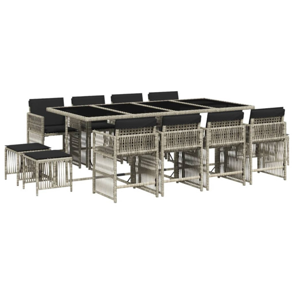 Set comedor jardín y cojines 13 pzas ratán sintético gris claro M 2