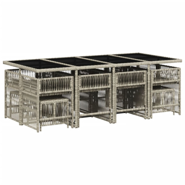 Set comedor jardín y cojines 13 pzas ratán sintético gris claro M 3