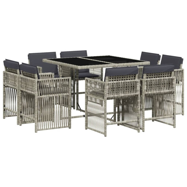 Set comedor de jardín 9 pzas cojines ratán sintético gris claro M 2