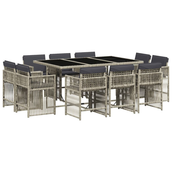 Set de comedor de jardín 11 pzas y cojines ratán sintético gris M 2