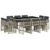 Set de comedor de jardín 11 pzas y cojines ratán sintético gris 2