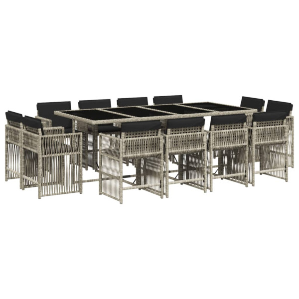 Set comedor jardín y cojines 13 pzas ratán sintético gris claro M 2