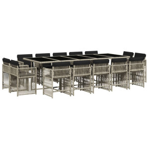 Set comedor jardín y cojines 15 pzas ratán sintético gris claro H