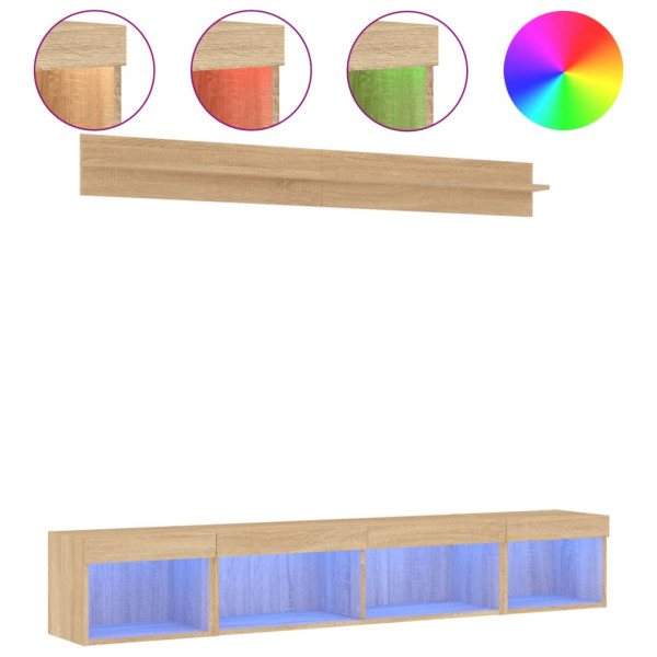 Muebles TV pared con LED 5 pzas madera ingeniería roble Sonoma M 2