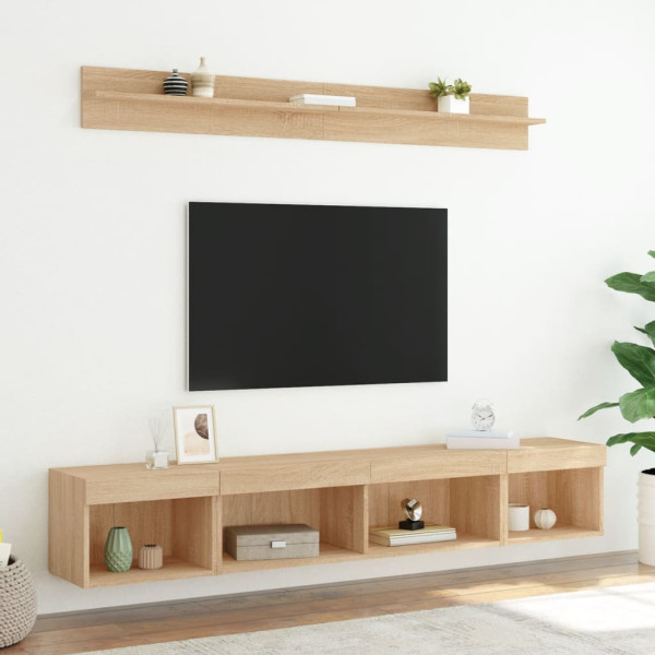 Muebles TV pared con LED 5 pzas madera ingeniería roble Sonoma M 4