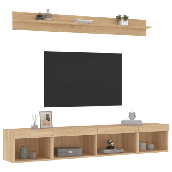 Muebles TV pared con LED 5 pzas madera ingeniería roble Sonoma M 5