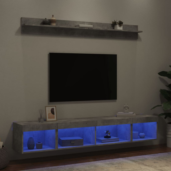 Muebles TV pared con LED 5 pzas madera ingeniería gris hormigón D