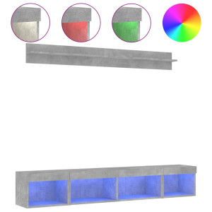 Muebles TV pared con LED 5 pzas madera ingeniería gris hormigón H
