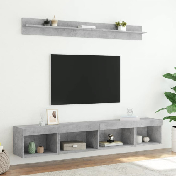 Muebles TV pared con LED 5 pzas madera ingeniería gris hormigón M 4