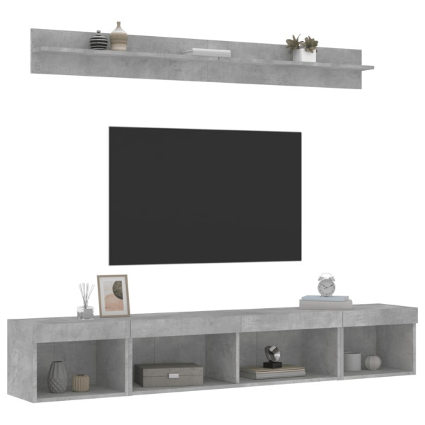 Muebles TV pared con LED 5 pzas madera ingeniería gris hormigón M 5