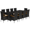 Set de comedor jardín 11 pzas con cojines ratán sintético negro 2