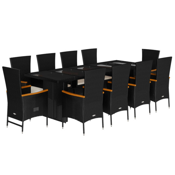 Set de comedor jardín 11 pzas con cojines ratán sintético negro M 2