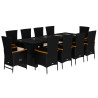 Set de comedor jardín 11 pzas con cojines ratán sintético negro 2