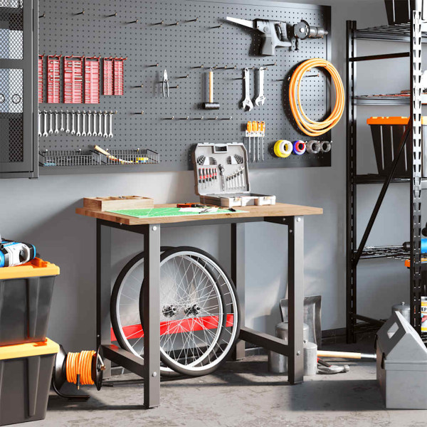 Banco de trabajo madera maciza roble marrón claro 100x60x81.5cm M 3