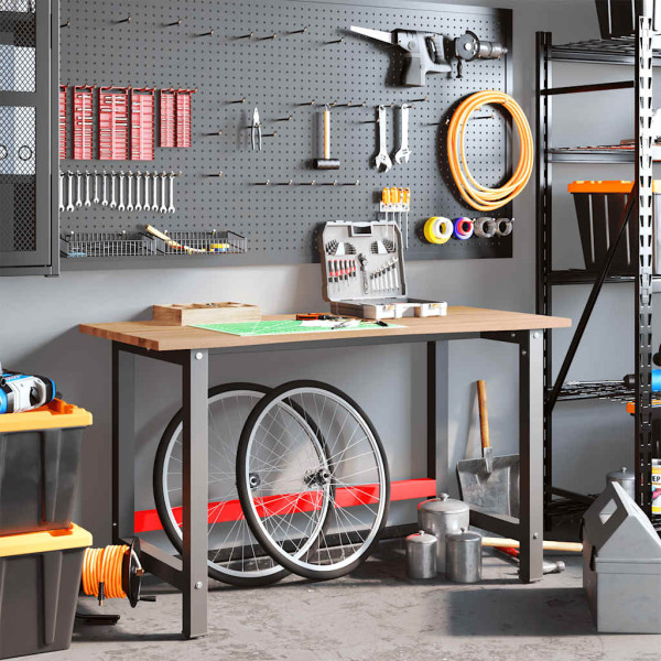 Banco de trabajo madera maciza roble marrón claro 140x60x81.5cm M 3