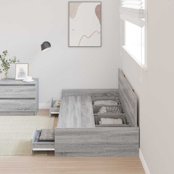 Cama con almacenamiento Gris Sonoma 100 x 200 cm Madera contrachapada M 4