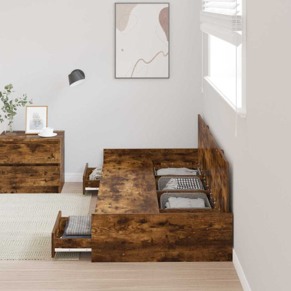 Cama con almacenamiento con cabecera Roble ahumado 75 x 190 cm M 4