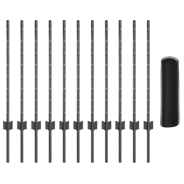 Reja con postes Gris 0.8 x 10 m Acero M 5