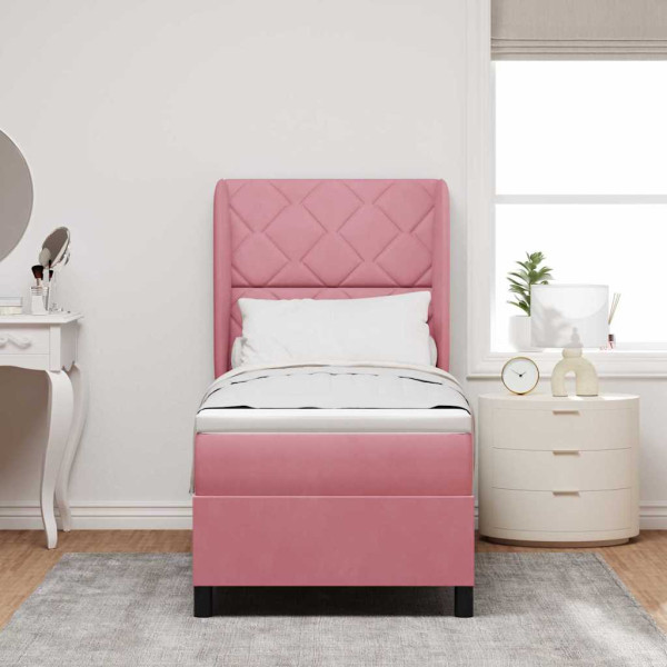 Cama tipo Box Spring con colchón Rosa 80 x 200 cm Terciopelo M 4