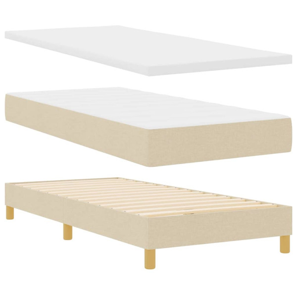 Cama con Somier con colchón con cabecera Crema 90 x 190 cm tela M 2