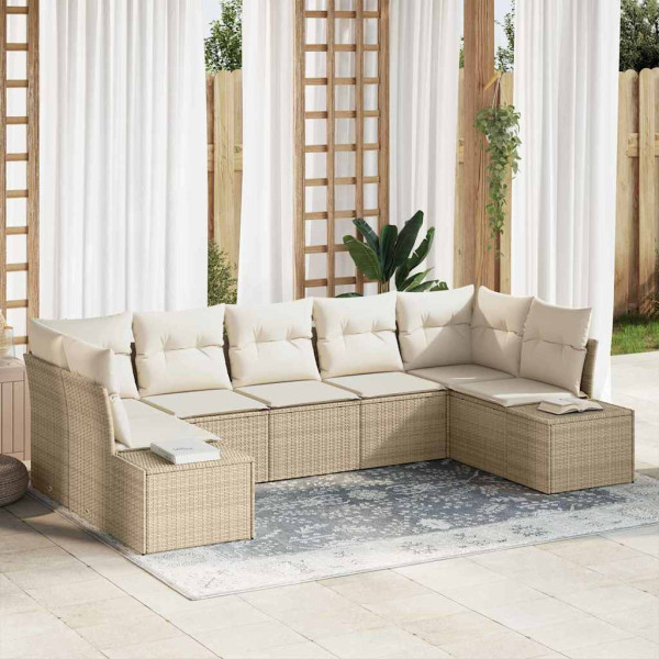 Conjunto de sofá de jardín con cojín 7 pcs Beige Poliratán D