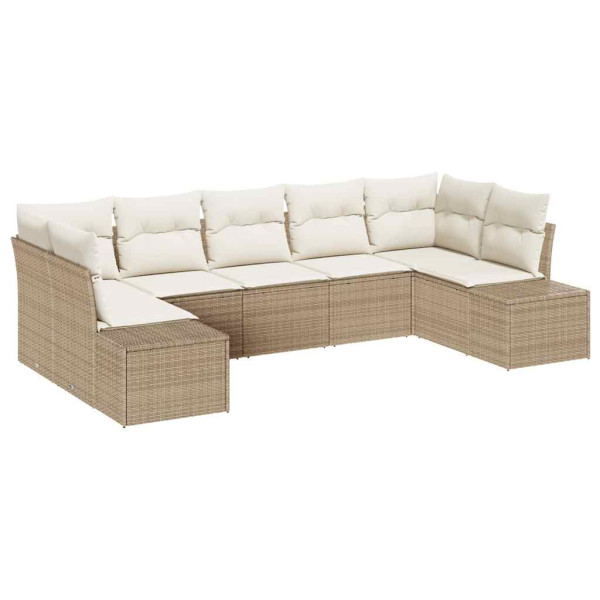 Conjunto de sofá de jardín con cojín 7 pcs Beige Poliratán M 2