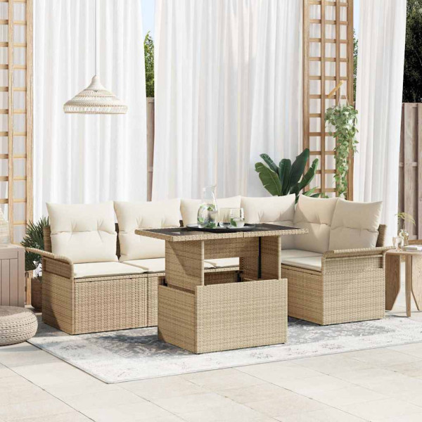 Conjunto de sofá de jardín con cojín 6 pcs Beige Poliratán D
