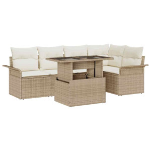 Conjunto de sofá de jardín con cojín 6 pcs Beige Poliratán H