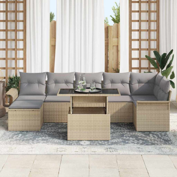 Conjunto de sofá de jardín con cojín 8 pcs Beige Poliratán M 3