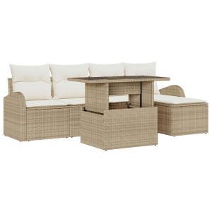 Conjunto de sofá de jardín con cojín 6 pcs Beige Poliratán H