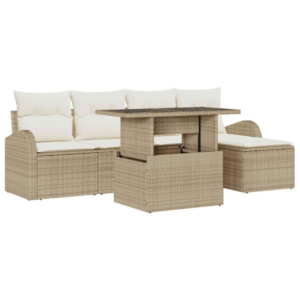 Conjunto de sofá de jardín con cojín 6 pcs Beige Poliratán M 2
