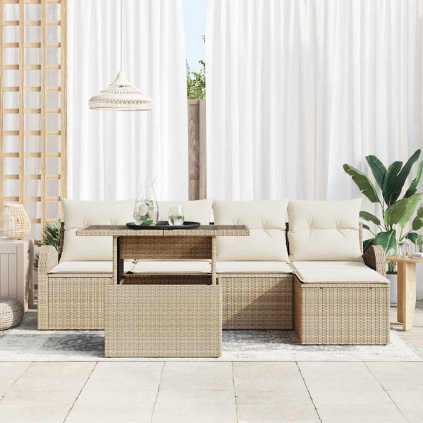 Conjunto de sofá de jardín con cojín 6 pcs Beige Poliratán M 3