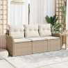 Conjunto de sofá de jardín con cojín 3 pcs Beige Poliratán 1