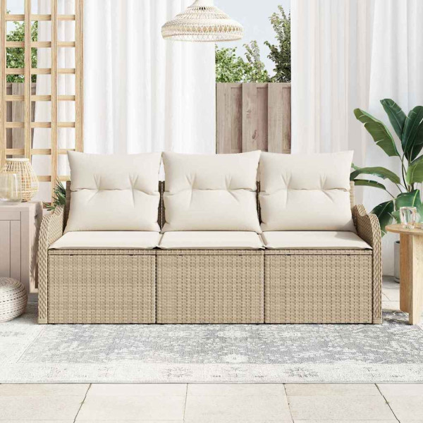 Conjunto de sofá de jardín con cojín 3 pcs Beige Poliratán M 3