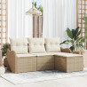 Conjunto de sofá de jardín con cojín 4 pcs Beige Poliratán 1
