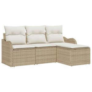 Conjunto de sofá de jardín con cojín 4 pcs Beige Poliratán H