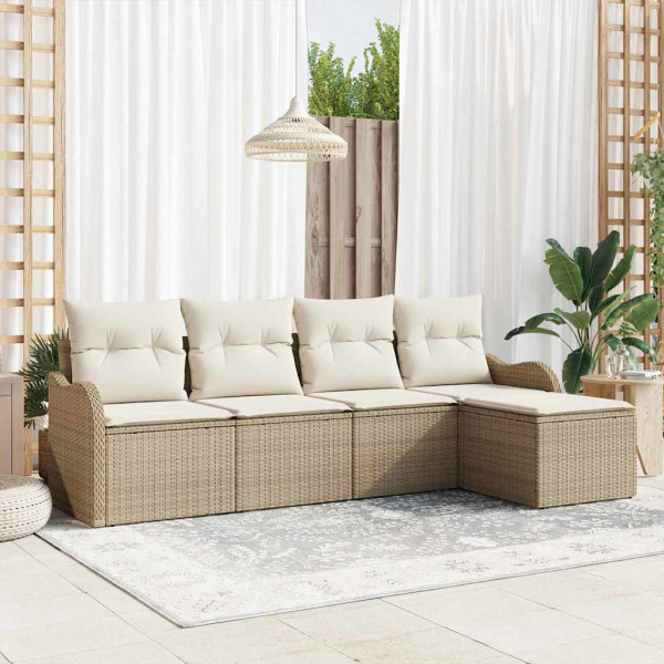 Conjunto de sofá de jardín con cojín 5 pcs Beige Poliratán D