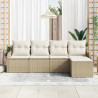 Conjunto de sofá de jardín con cojín 5 pcs Beige Poliratán 3