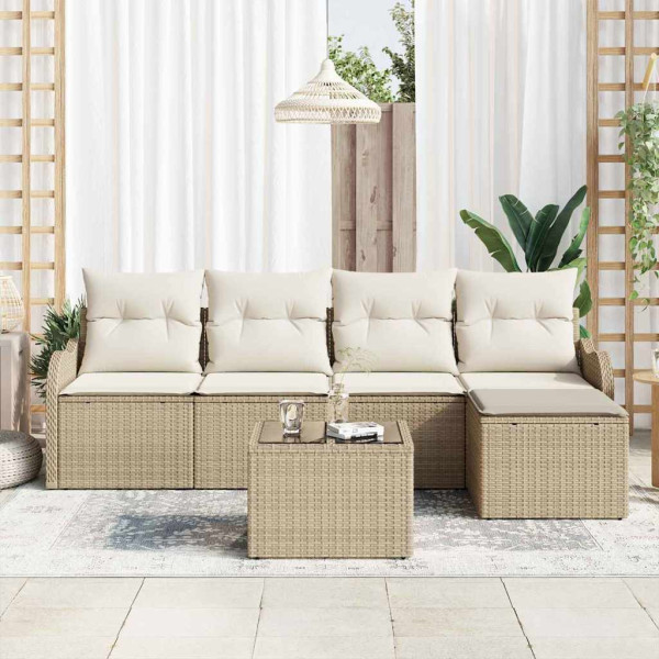 Conjunto de sofá de jardín con cojín 6 pcs Marrón Poliratán M 3