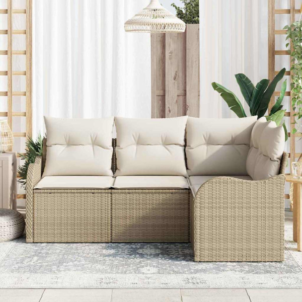 Conjunto de sofá de jardín con cojín 4 pcs Beige Poliratán D