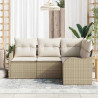 Conjunto de sofá de jardín con cojín 4 pcs Beige Poliratán 1