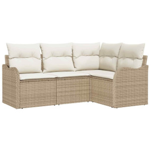 Conjunto de sofá de jardín con cojín 4 pcs Beige Poliratán H