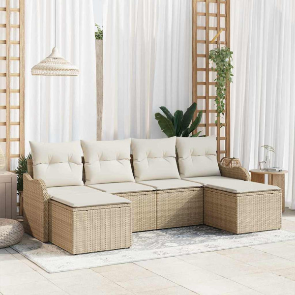 Conjunto de sofá de jardín 6 pcs Beige y blanco Poliratán D
