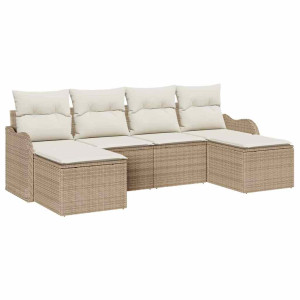 Conjunto de sofá de jardín 6 pcs Beige y blanco Poliratán H