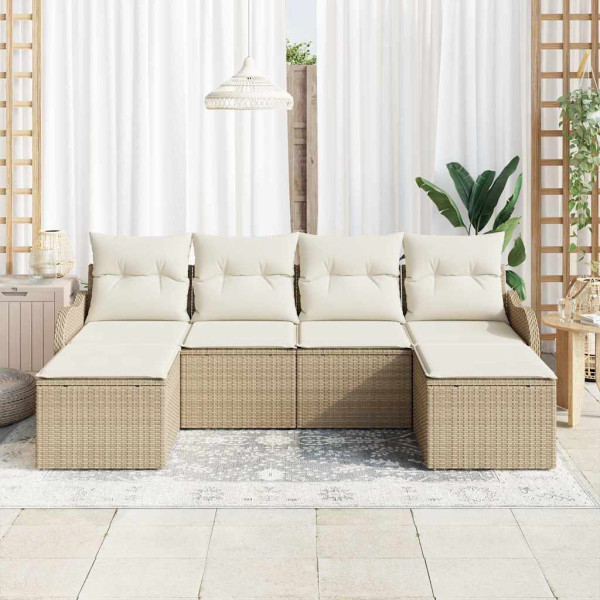 Conjunto de sofá de jardín 6 pcs Beige y blanco Poliratán M 3