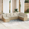 Conjunto de sofá de jardín 8 pcs Beige y blanco Poliratán 1