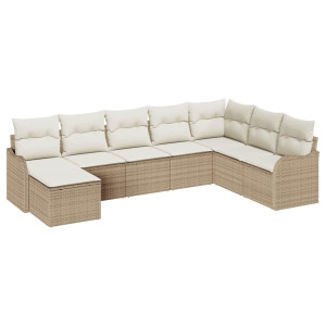 Conjunto de sofá de jardín 8 pcs Beige y blanco Poliratán H