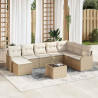 Conjunto de sofá de jardín 9 pcs Beige y blanco Poliratán 1