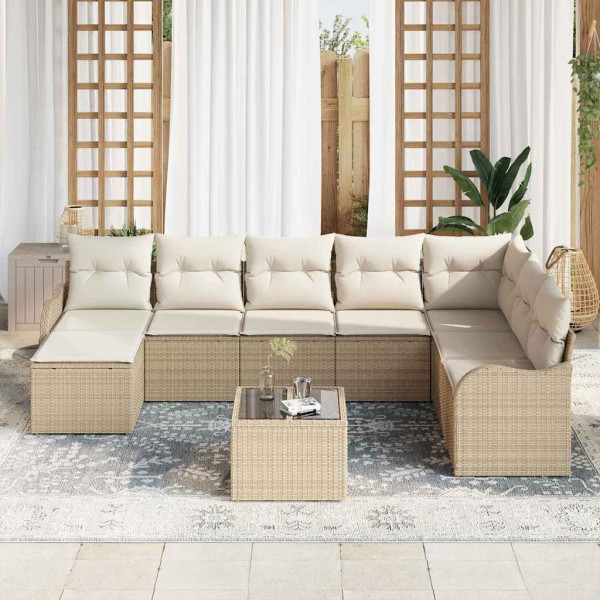 Conjunto de sofá de jardín 9 pcs Beige y blanco Poliratán M 3